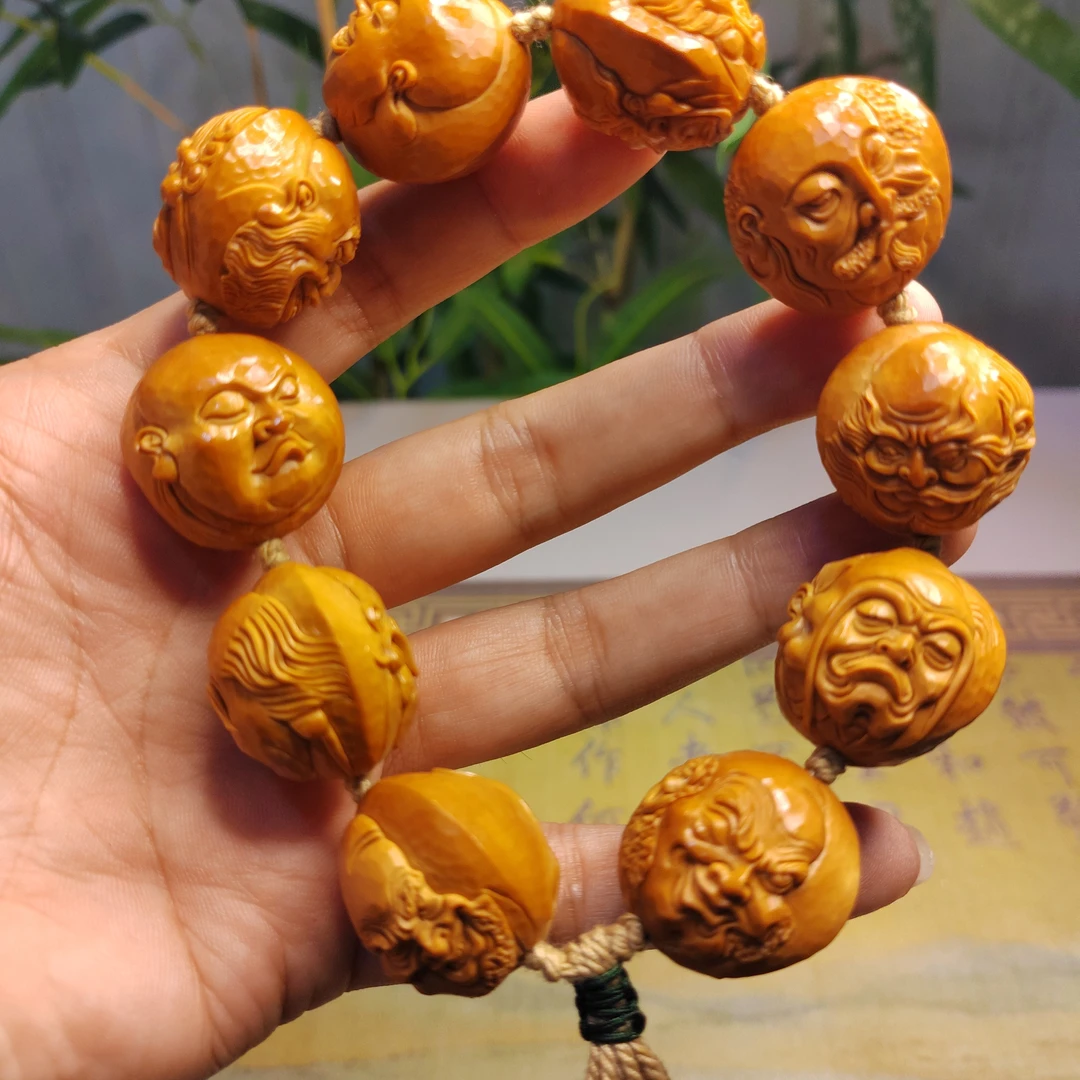 2.5纯手工十八罗汉，钻石面水晶核橄榄核雕手串