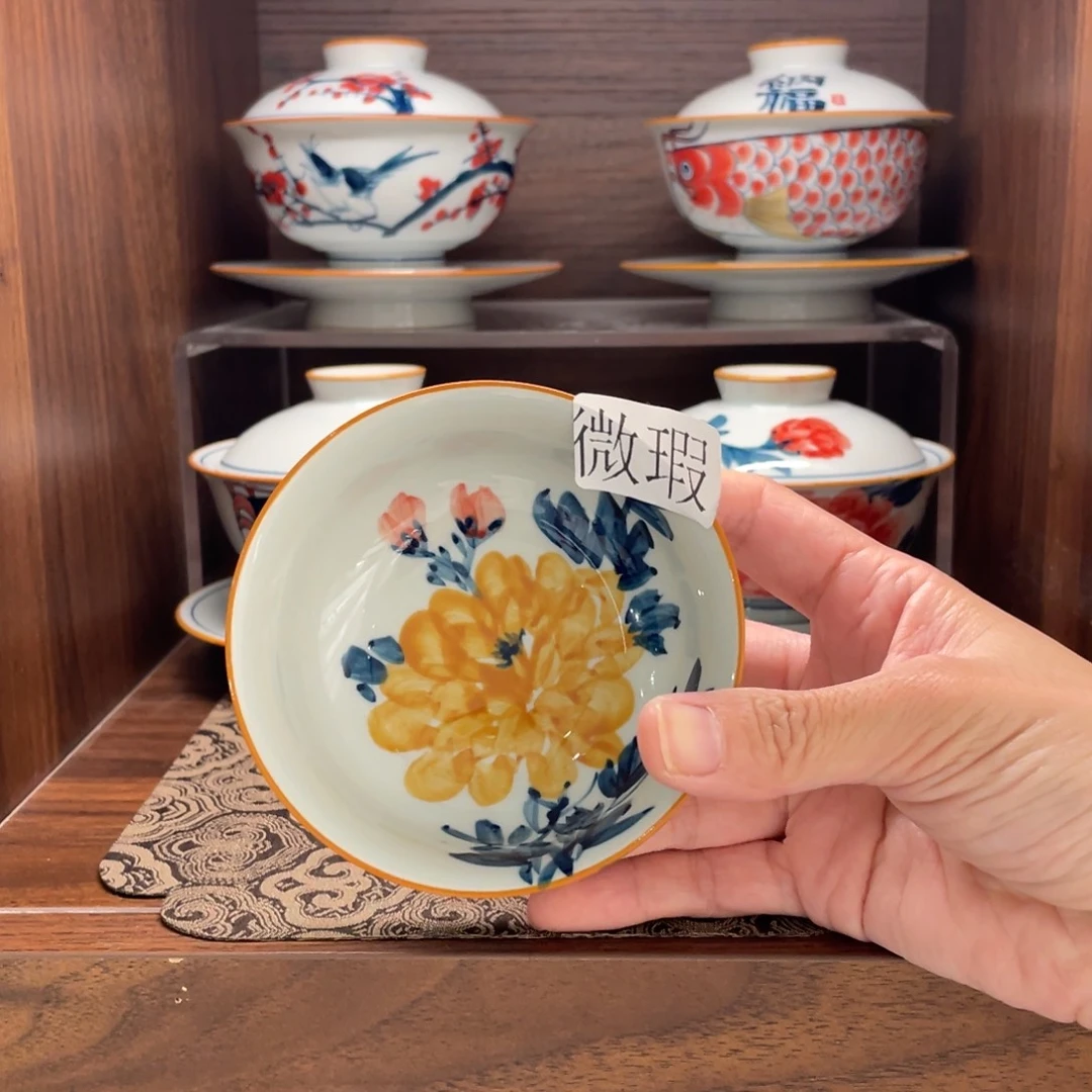 釉下手绘茶具微瑕
