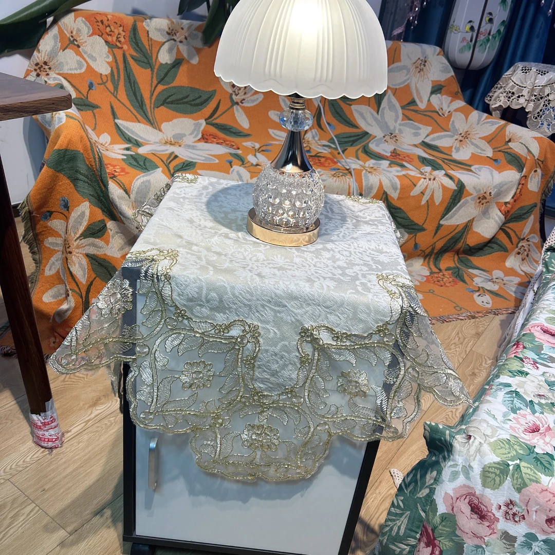 DY001-29-1金丝绒（90*90cm）米色暗纹提花金线防尘盖巾