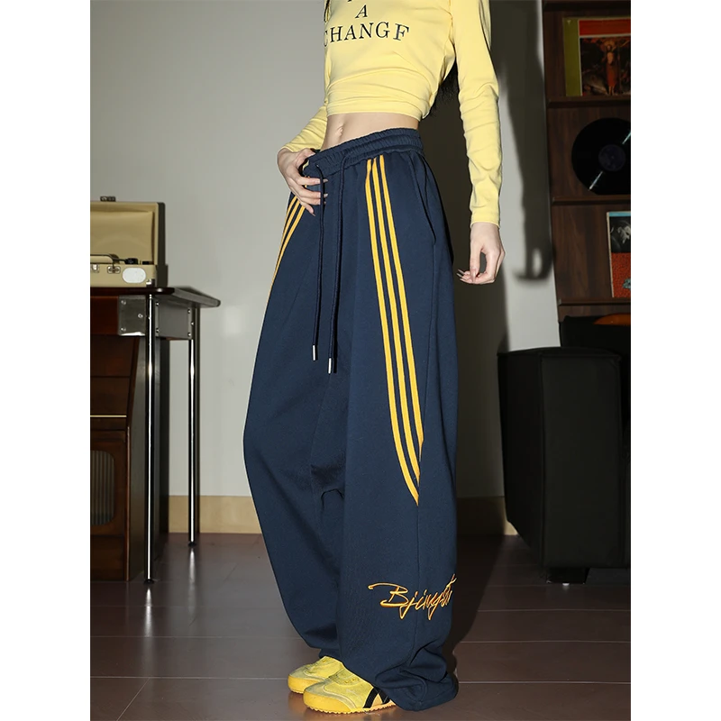 MANYSTON美式复古三条杠休闲百搭裤子男款春秋季直筒宽松运动卫裤