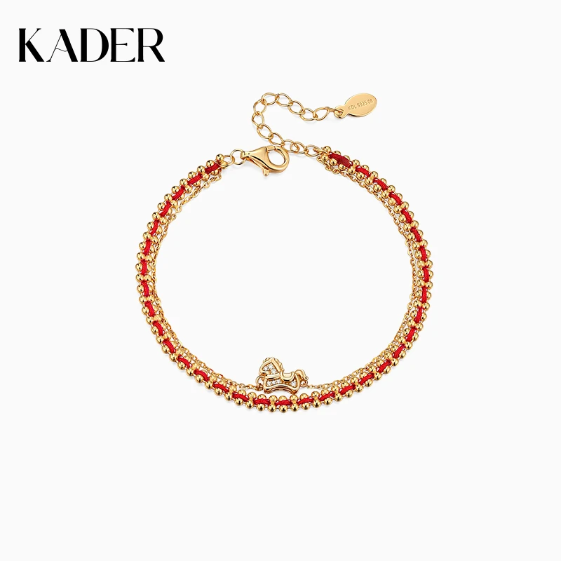 KADER/卡蒂罗 925银合成锆石手链 萌马好运手链红绳生肖圣诞礼物