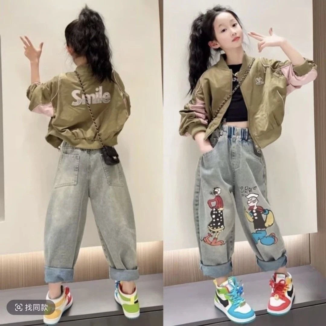 女童外套2025春秋新款儿童短款洋气春装中大童女孩时髦休闲牛仔裤