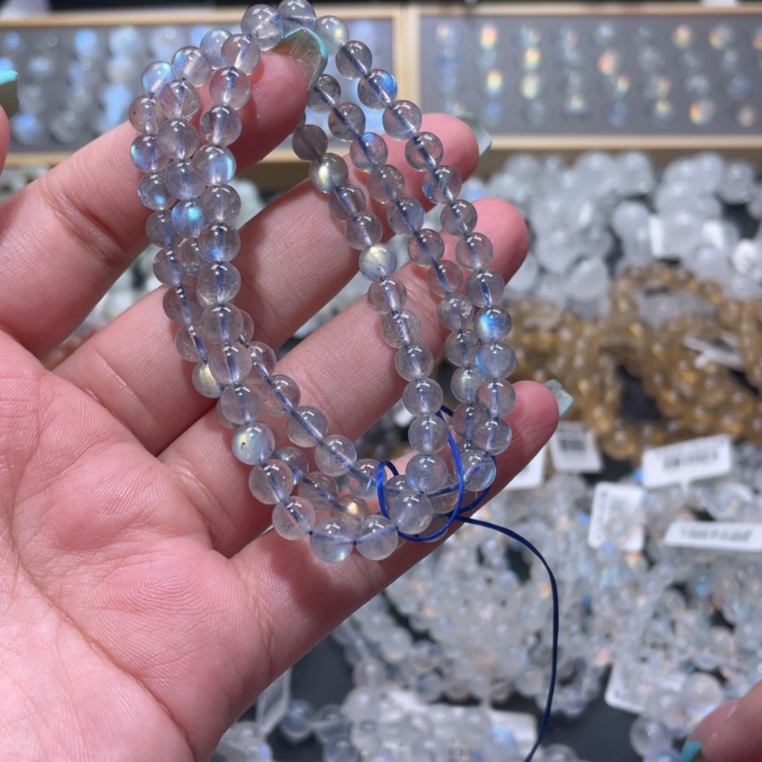 长石手链未镶嵌灰月光炫彩拉长石手链多圈6mm