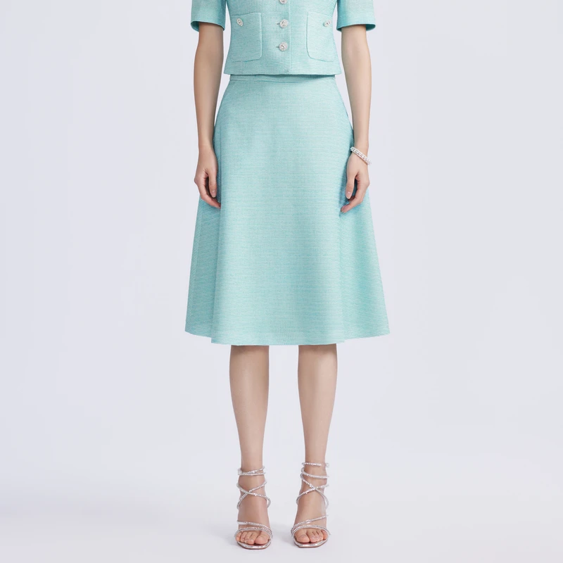 粗花呢半裙深薄荷绿色LMFB4ACSK105