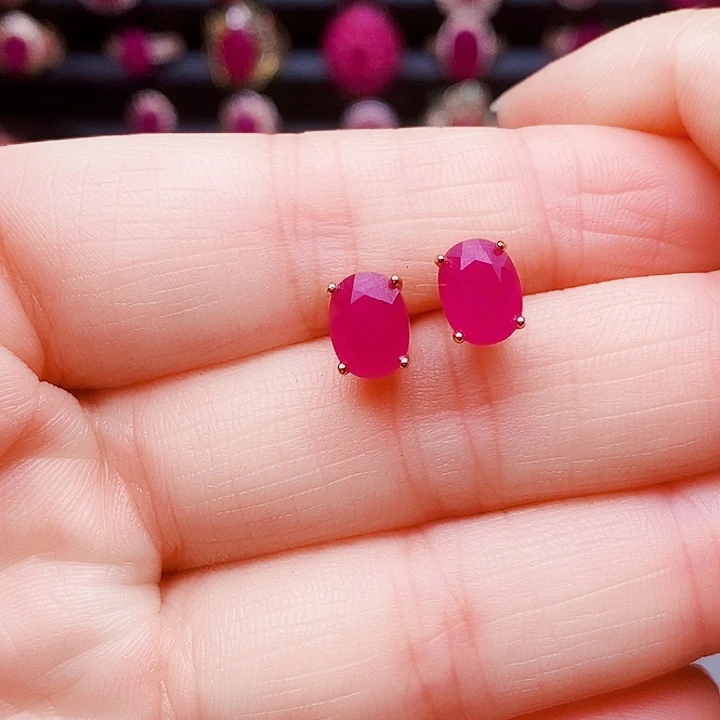 红宝石银S925镶嵌耳饰