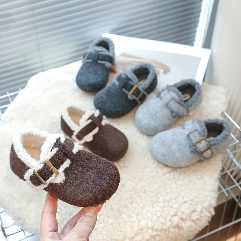 韩版儿童保暖豆豆鞋男童棉鞋女童复古洋气勃肯鞋922D
