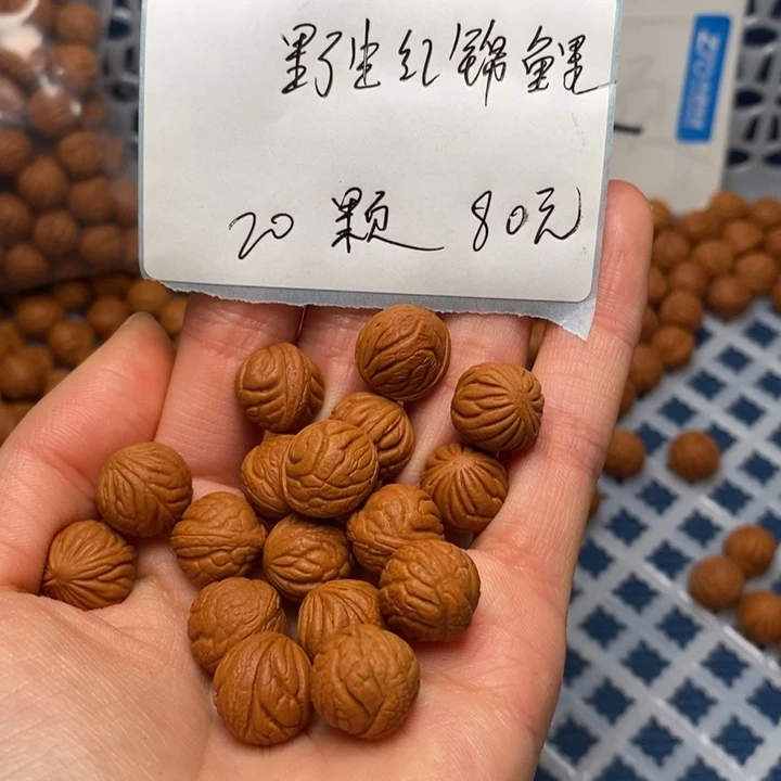 桃核手串11尺寸左右野生红锦鲤精挑精配打孔带绳20颗