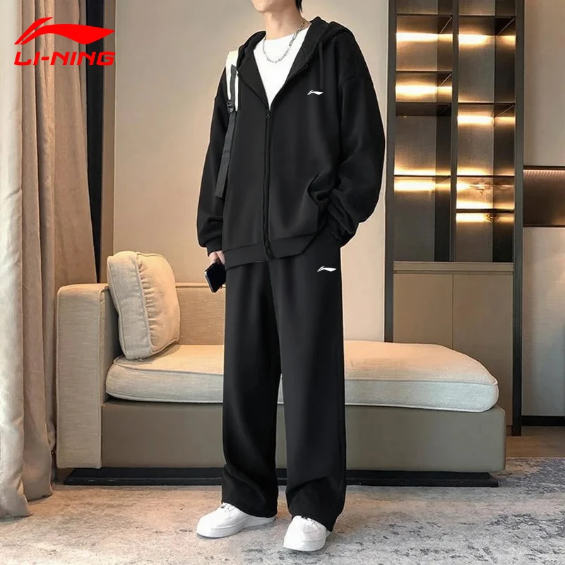 李宁外套男士春秋季新款连帽开衫卫衣宽松上衣青少年休闲运动套装