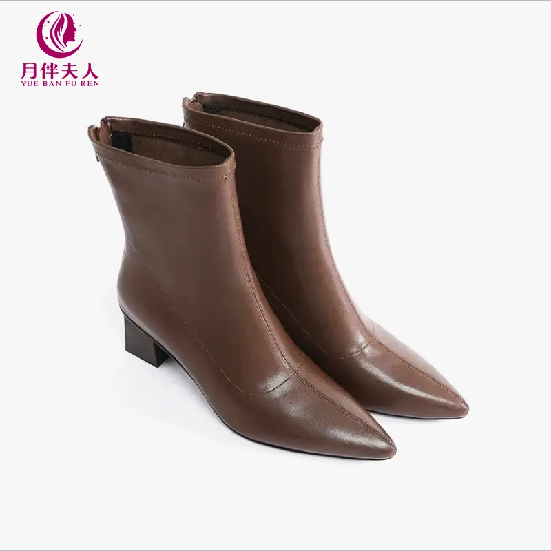 月伴夫人 2025秋冬新款植柔头层羊皮350克内里毛绒短靴XZ020