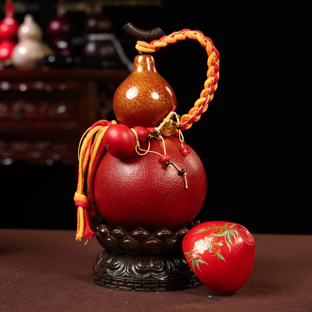 S11神话级红金犀皮侘寂渐变款大漆酒葫芦