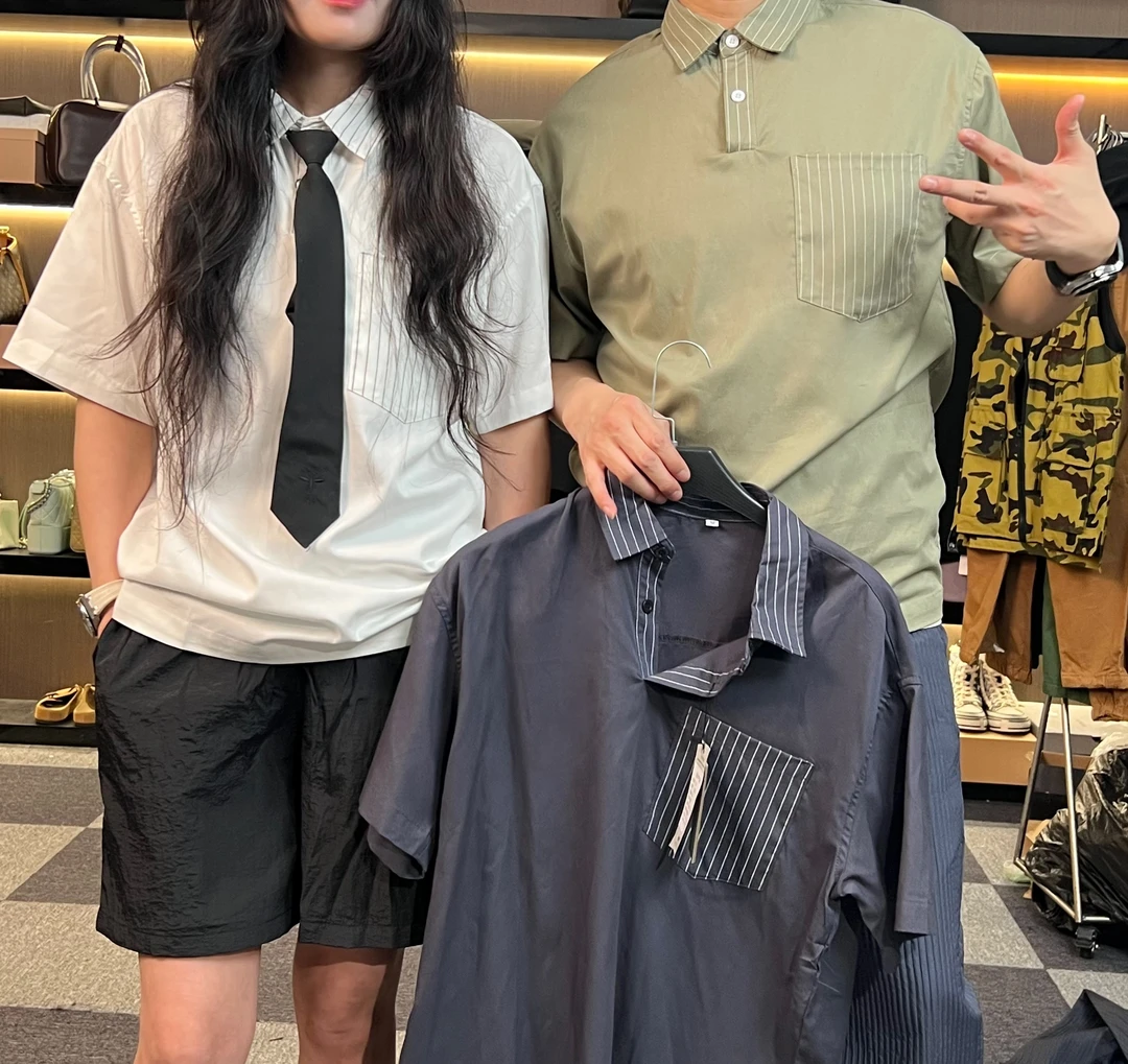 30201-夏季新款男士短袖翻领简约老钱风百搭休闲POLO衫口袋衬衫