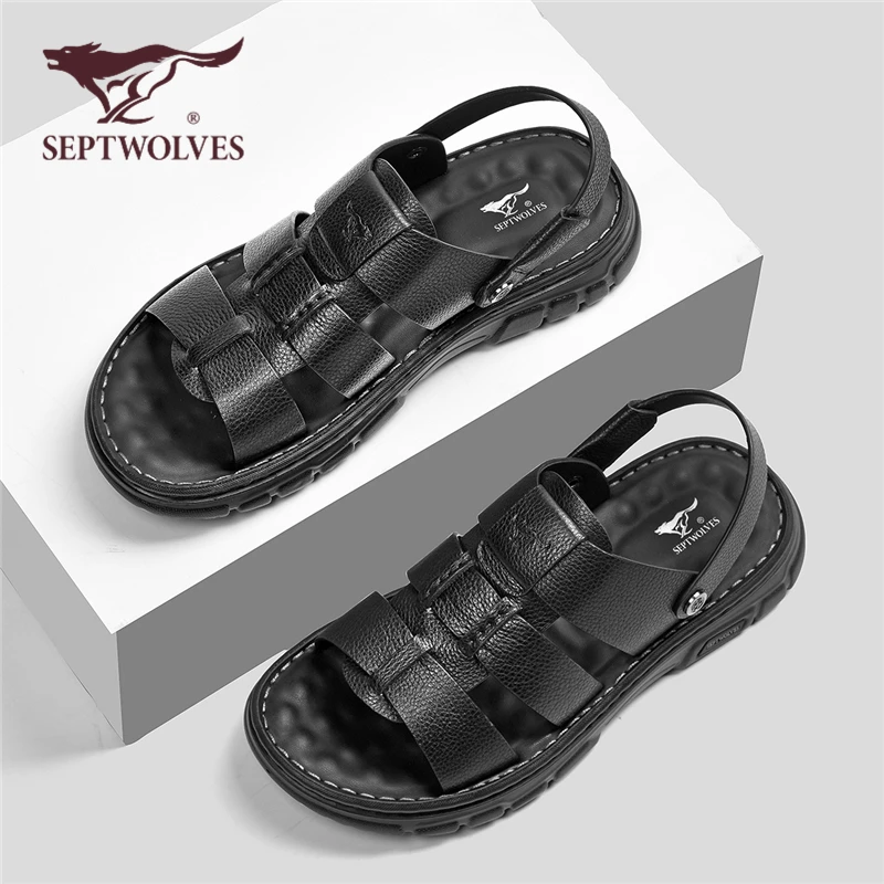 七匹狼男鞋2025新款男士凉鞋防滑防臭真皮沙滩鞋夏季外穿鞋子1055