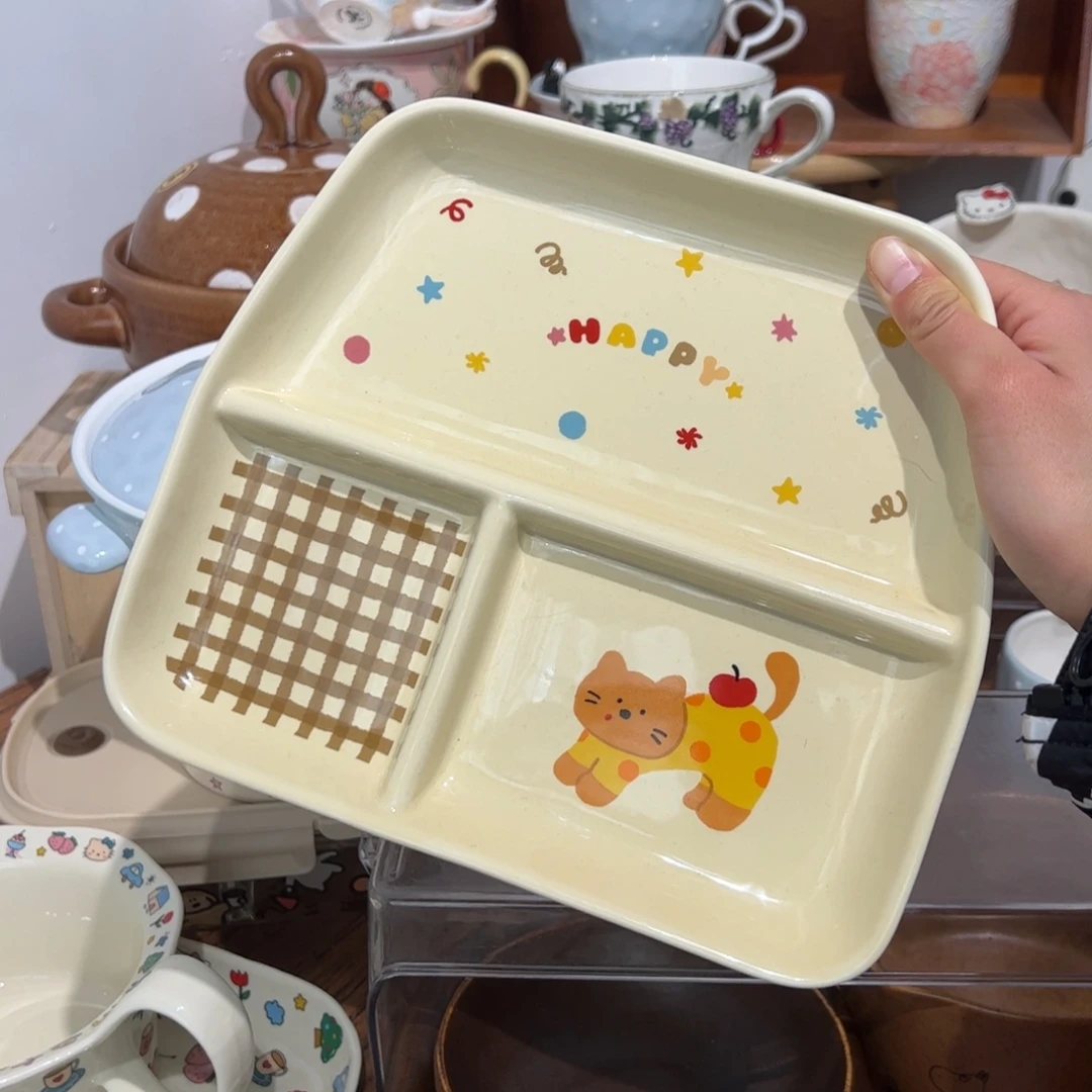 小猫三格分餐盘