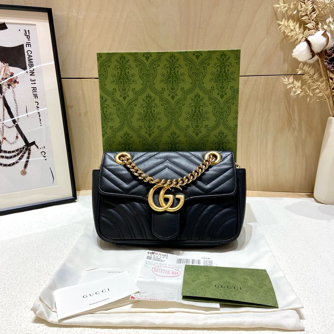 95新 GUCCI/古驰 马蒙22黑金链条20000/盒尘票/FH01516