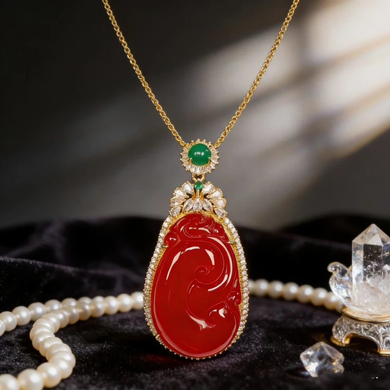 ZH56-天然  高端  大气   -时尚  如意红玉髓 吊坠-配链子