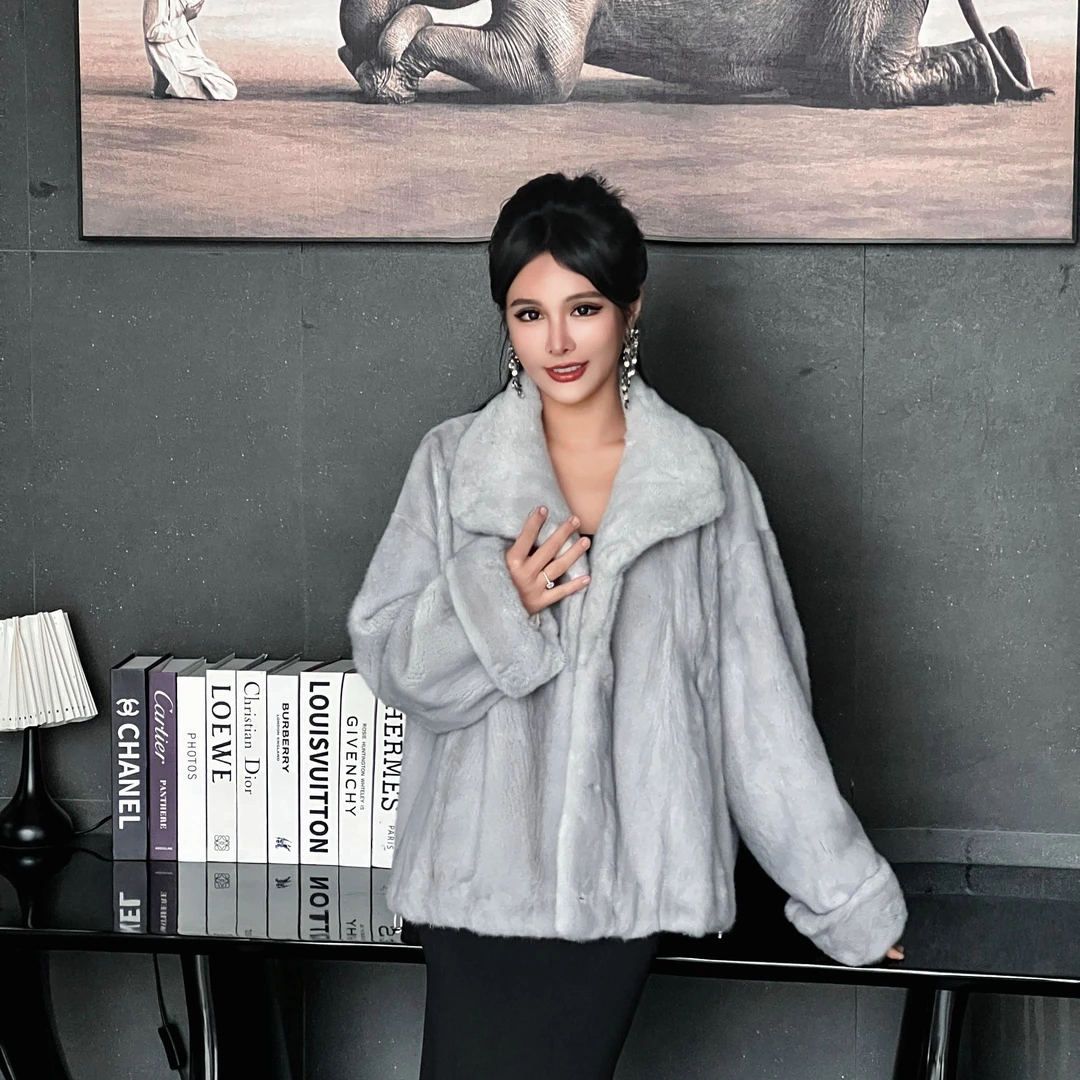 新款小个子慵懒风阔版短款水貂女短二小母貂宝嘉美女