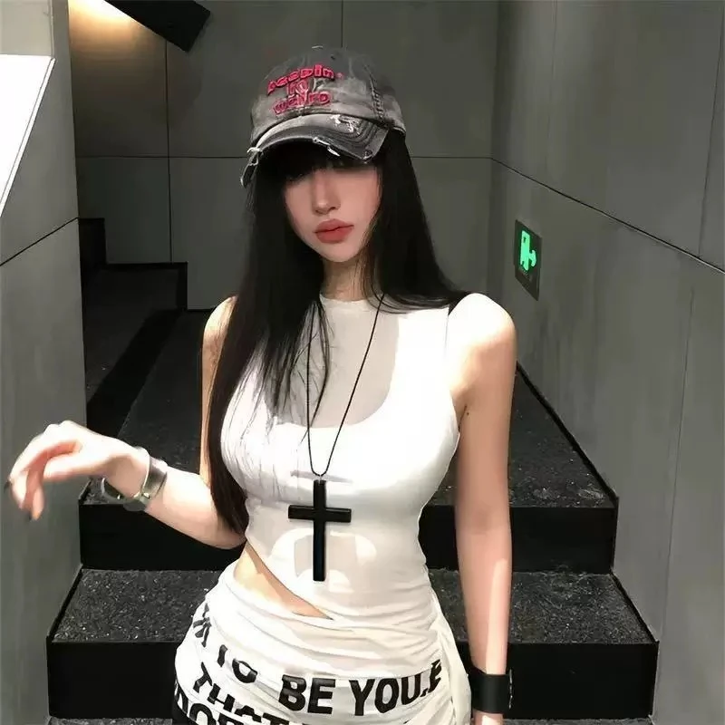 合金项链 复古暗黑y2k亚文化十字架项链万圣节毛衣链男女朋克饰品