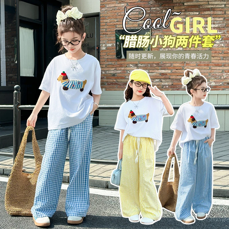 女童夏季套装2025新款洋气儿童短袖休闲夏装大童夏款直筒裤两件套