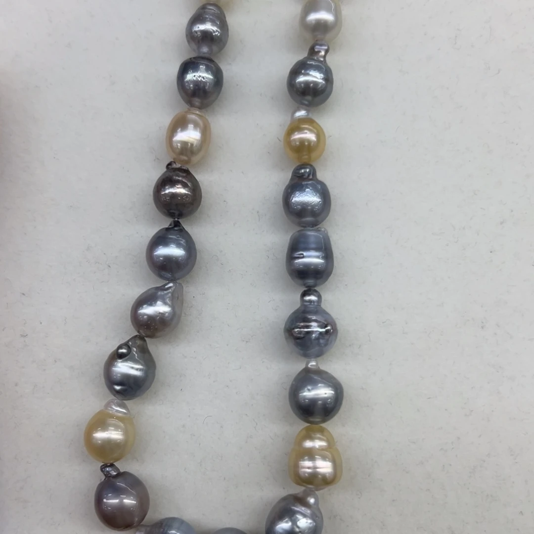 项链银S925镶嵌海水珍珠9-12.5mm三兄弟混彩系列