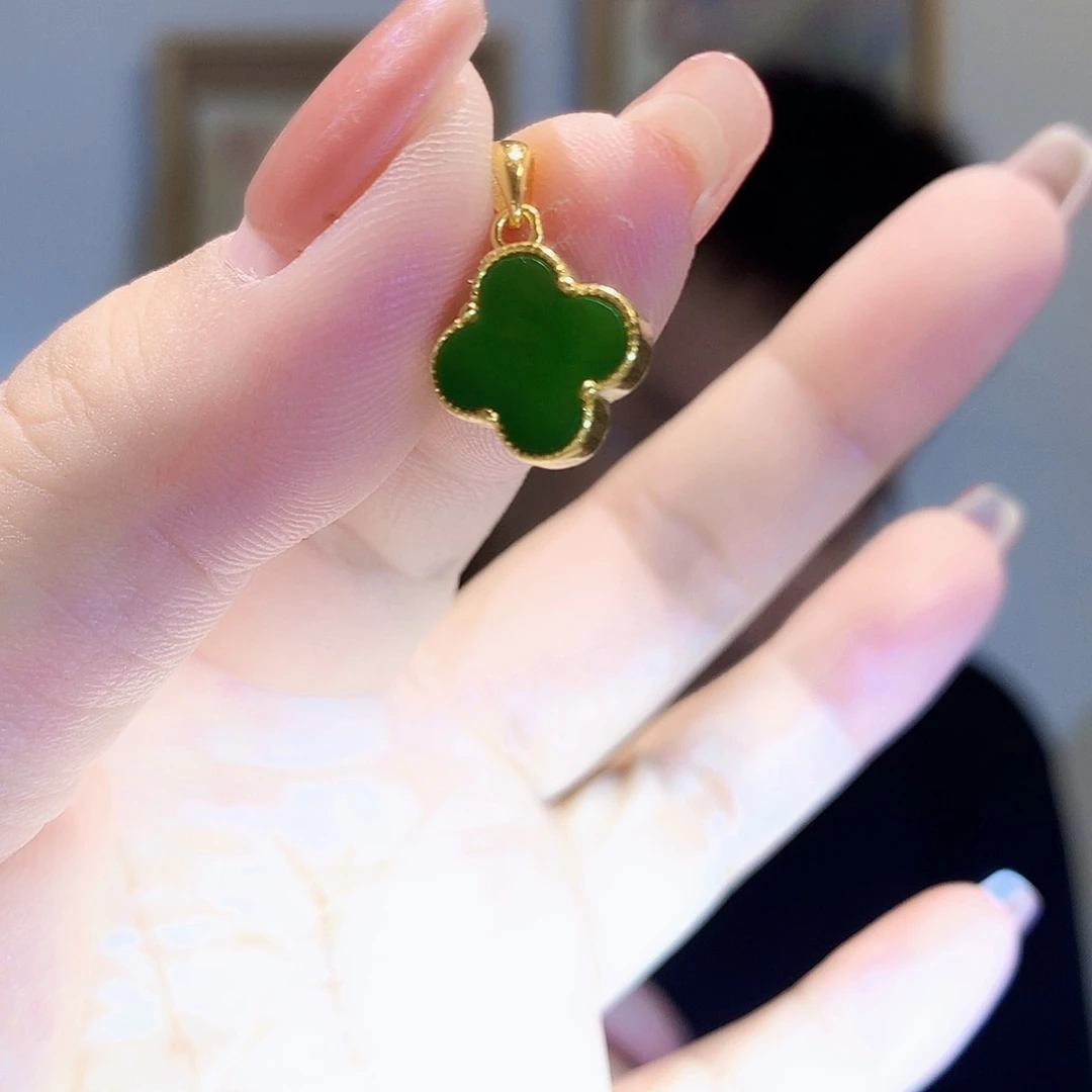 和田玉（碧玉）银S925镀金镶嵌颈饰