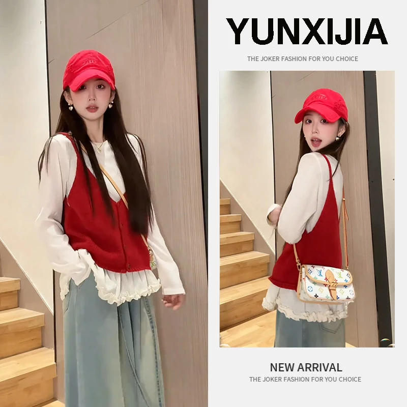 开春穿搭一整套2025早春季女装针织吊带背心叠穿上衣两件套装