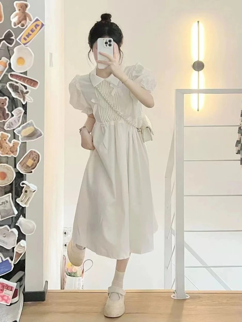 女大童连衣裙夏季12-15岁日系白色公主裙初中学生洋气女孩长裙16