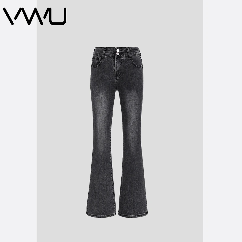 VWU 2025春夏季新款爆款高腰弹力双排扣显瘦修身微喇牛仔裤女