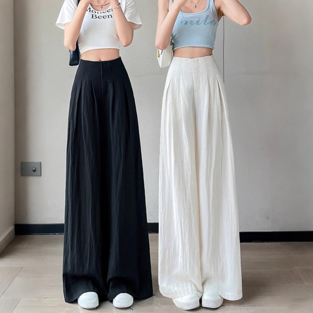 白色冰丝亚麻阔腿裤女夏季2025新款高腰垂感凉凉裤薄款休闲山本裤