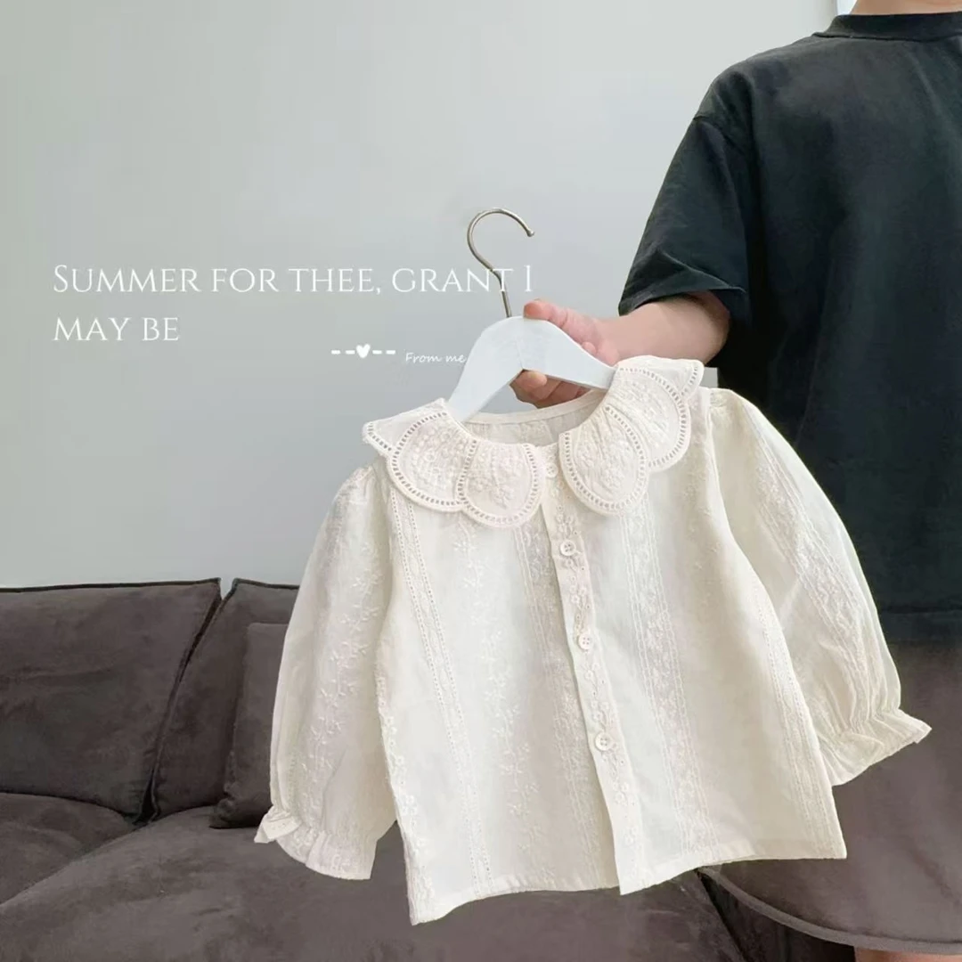 女小童韩国洋气蕾丝花边长袖2025秋季女宝宝打底衫衬衫上衣外穿潮