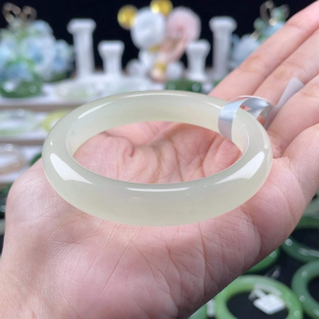 和田玉未镶嵌手镯青海冰底白晴53mm