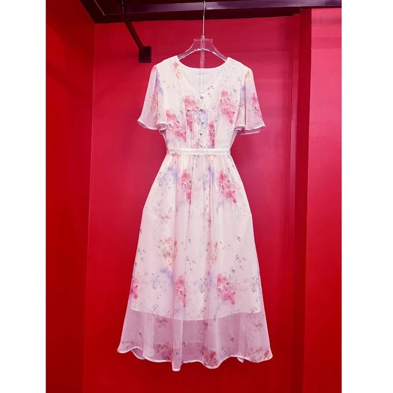 【婷婷专属】05优雅气质仙气飘逸短袖连衣裙显瘦时尚夏季法式长款