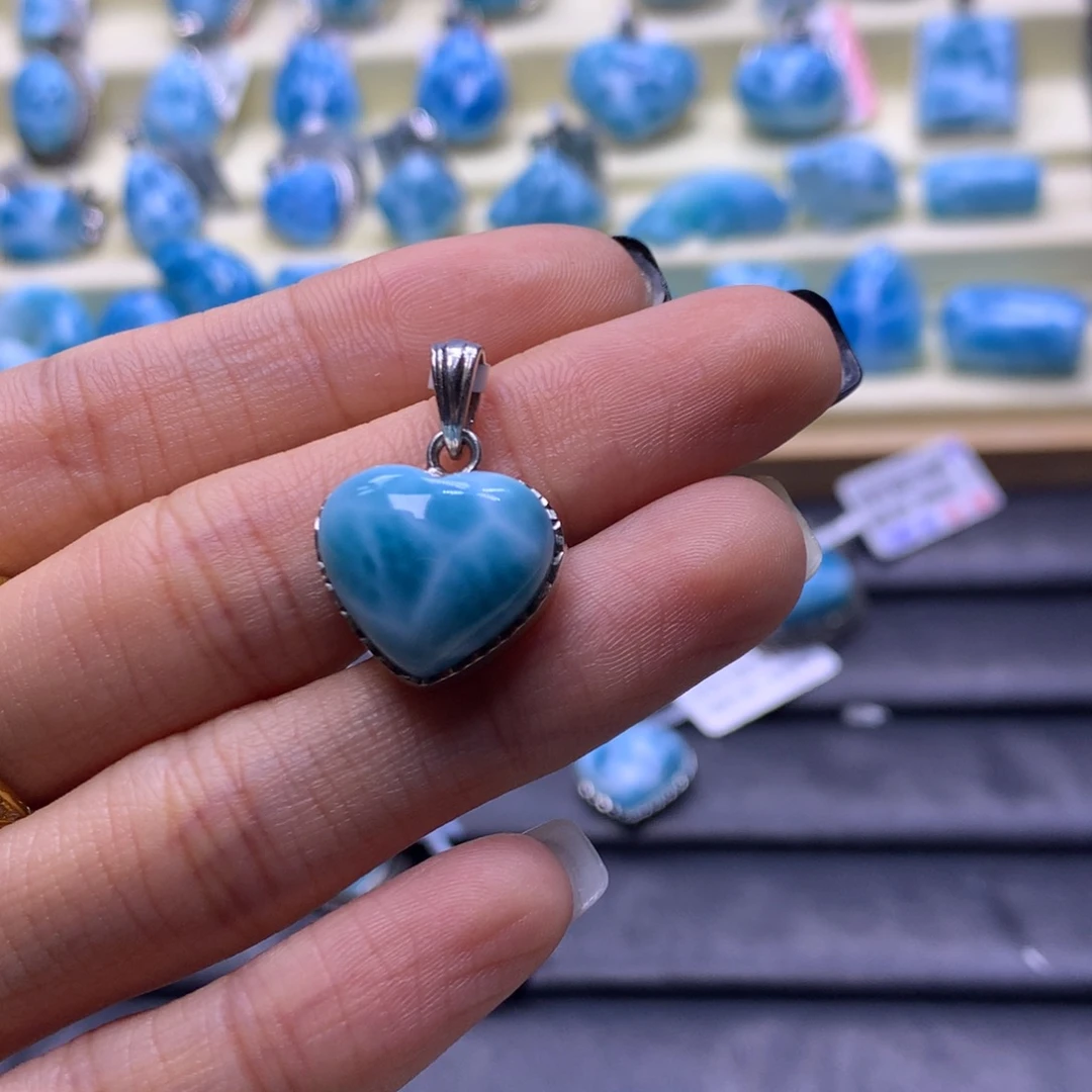 针钠钙石（海纹石）未镶嵌颈饰爱心吊坠色差略异