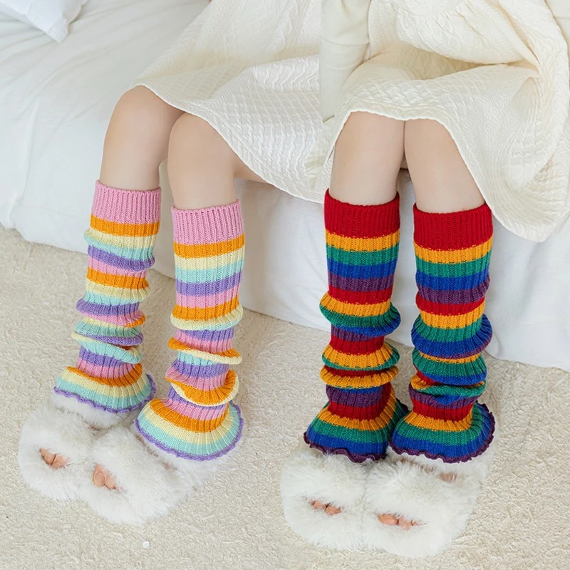 儿童彩虹堆堆袜套秋冬季新款女童护膝小腿袜宝宝过膝保暖洋气腿套