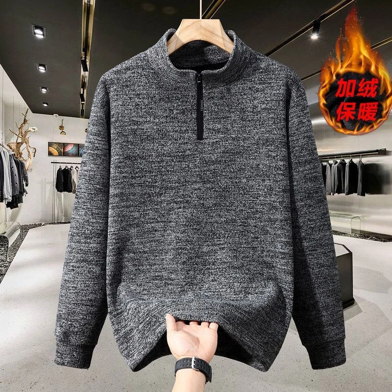 大码男装半开立领拉链加绒显瘦卫衣加厚保暖套头冬季长袖胖子上衣