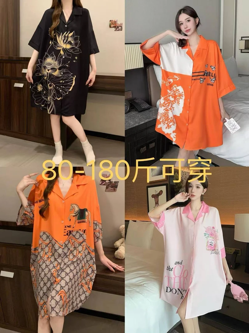 新款夏季女士时尚衬衫裙大码气质外穿宽松舒适家居服睡衣