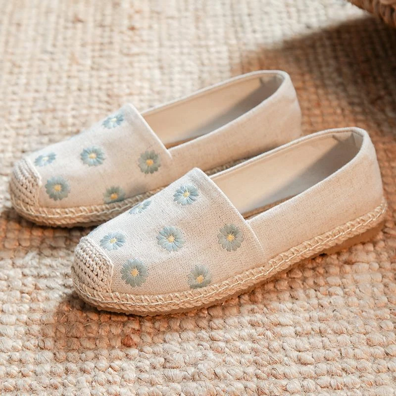 FAVMARTHA渔夫鞋女老北京布鞋手工平底休闲透气一脚蹬女式女款舒