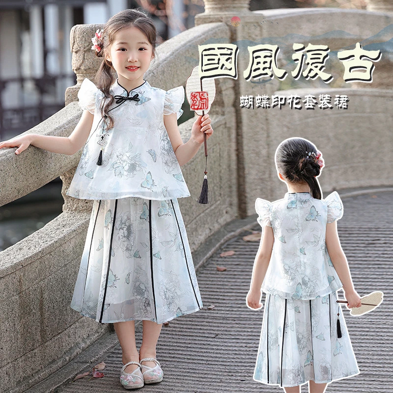 汉服夏季女童新中式唐装幼儿园中小学生中国风诗朗诵演出服潮