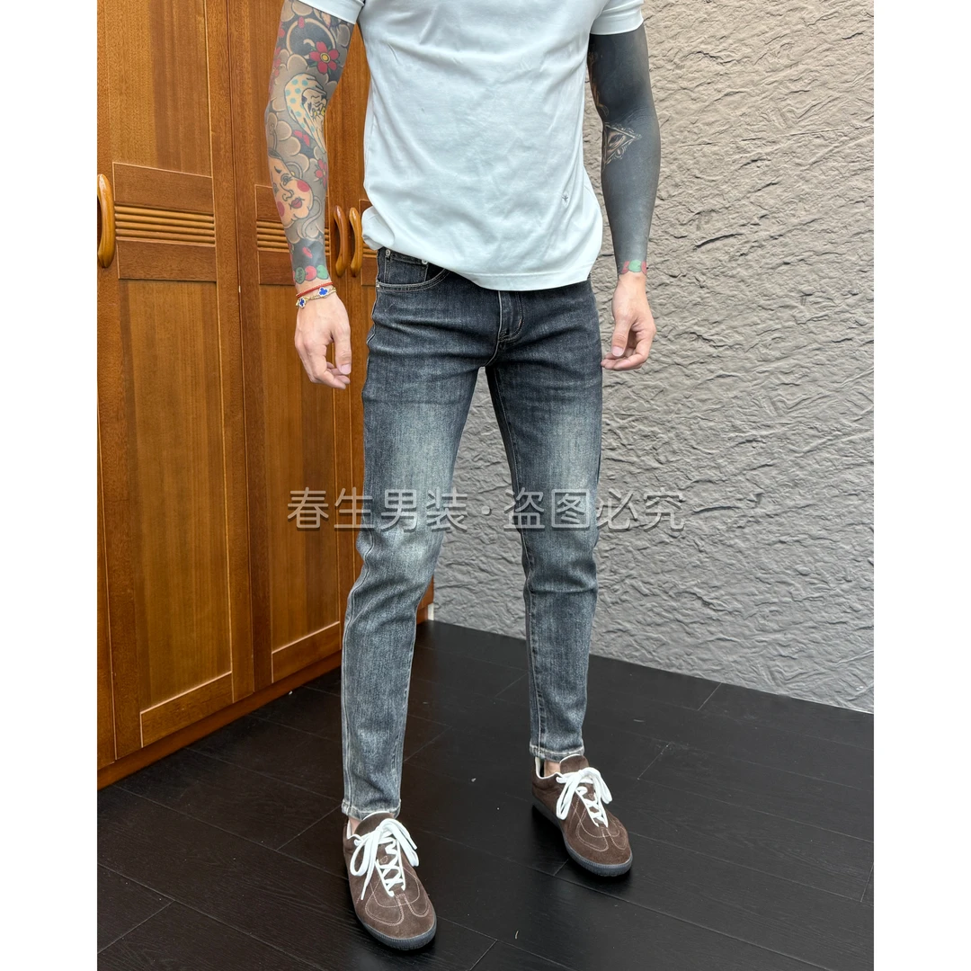 2025早秋新款时尚休闲百搭净版怀旧蓝男士纯色牛仔裤1390