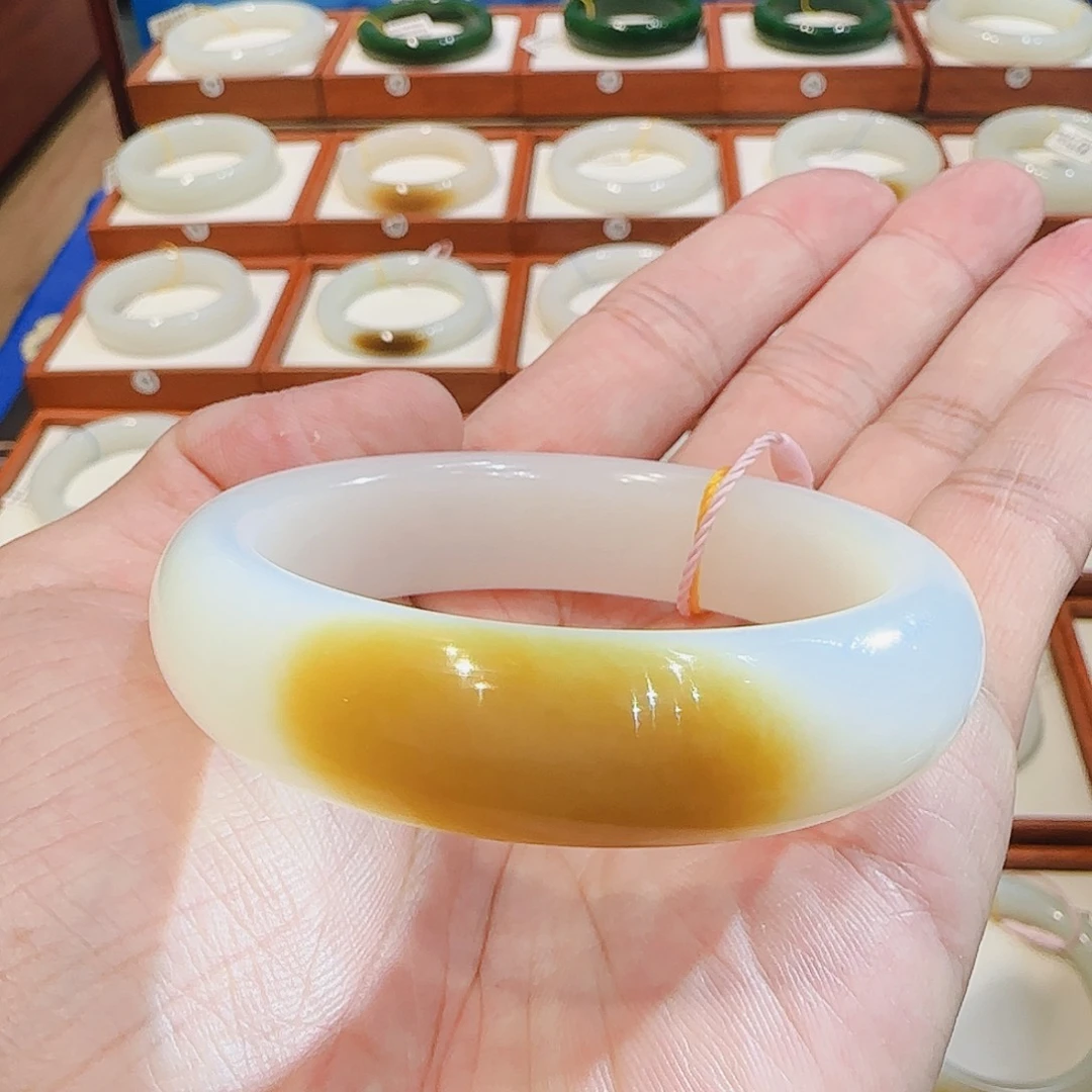 和田玉未镶嵌手镯藕粉一口糖53 54