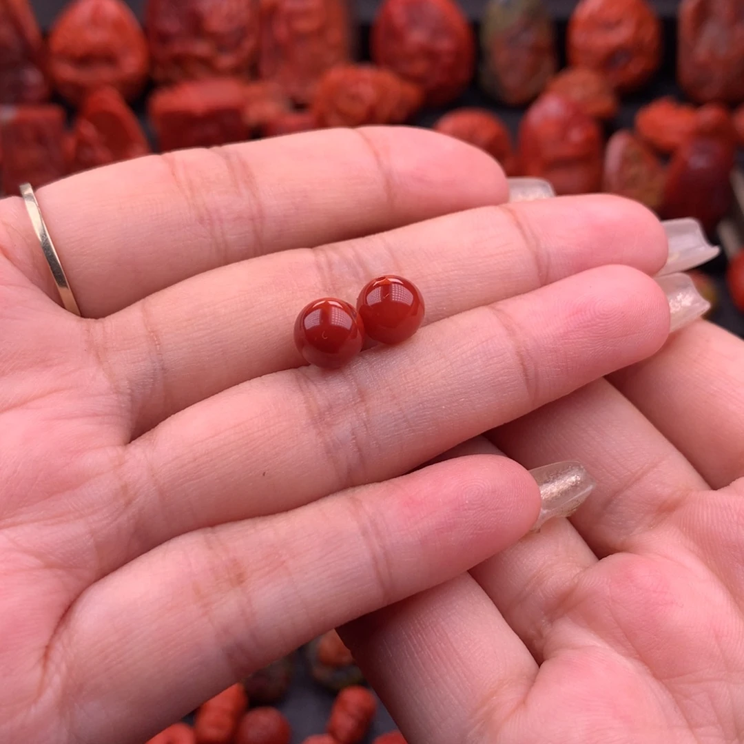 南红玛瑙南红川料原矿圆珠对珠8mm➕未镶嵌喝****桃
