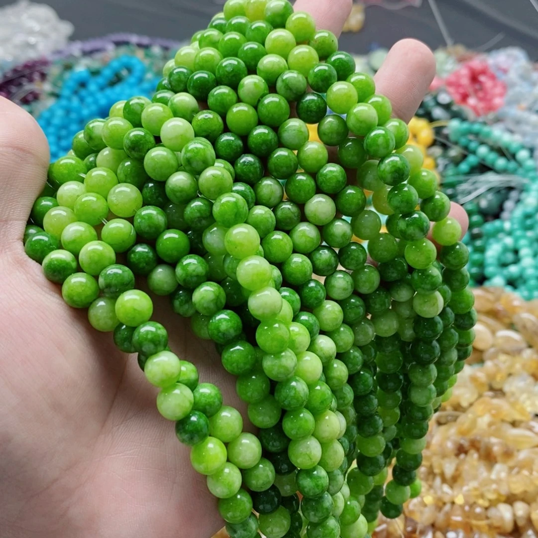 玛瑙/玉髓未镶嵌珠宝半成品一条天然8mm碧玉圆珠A110