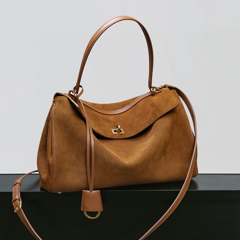 跨境新款真皮女包高级感轻奢磨砂牛皮托特包大容量通勤单肩腋下包