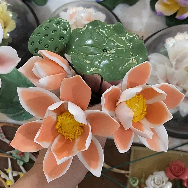 瓷片纯手工陶瓷花摆件1瑕