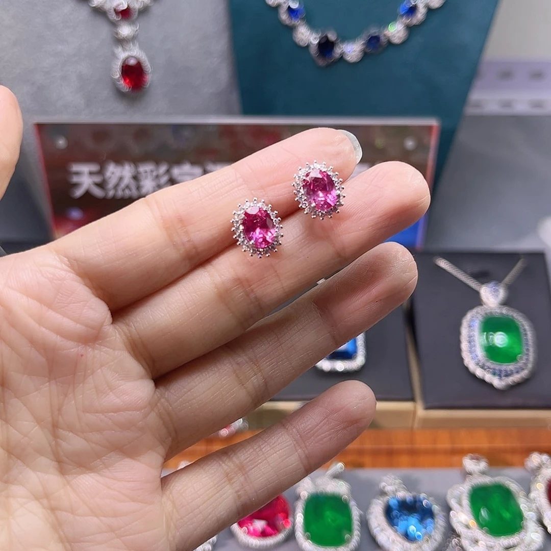 耳饰蓝宝石银S925镶嵌cz92
