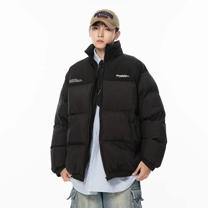 HY8317冬季保暖港风复古学院风字母面包服立领棉衣男