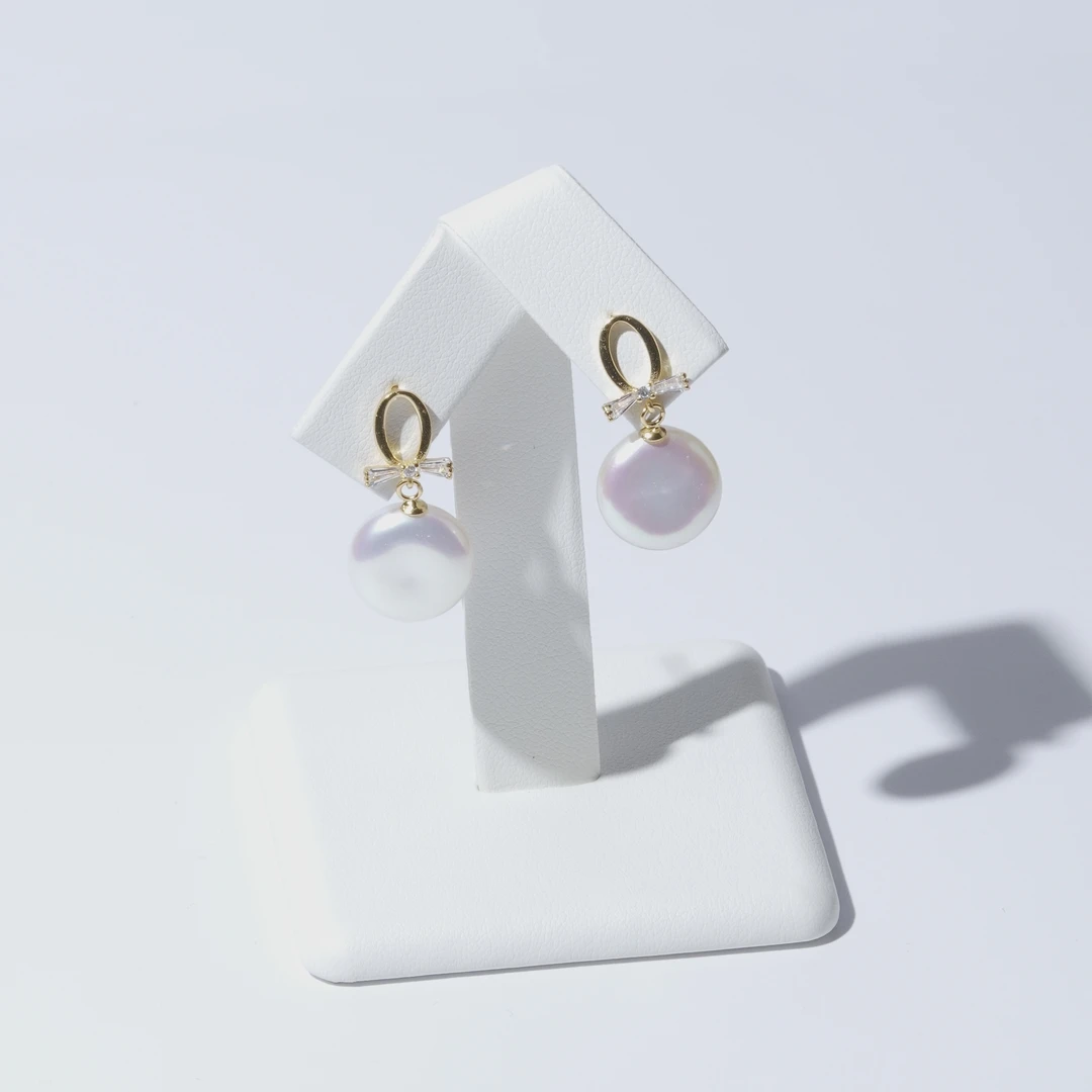 S925银珍珠耳环纽扣珠