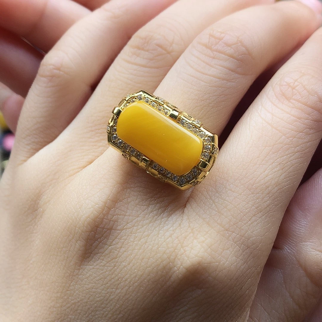 蜜蜡银S925镶嵌戒指戒指