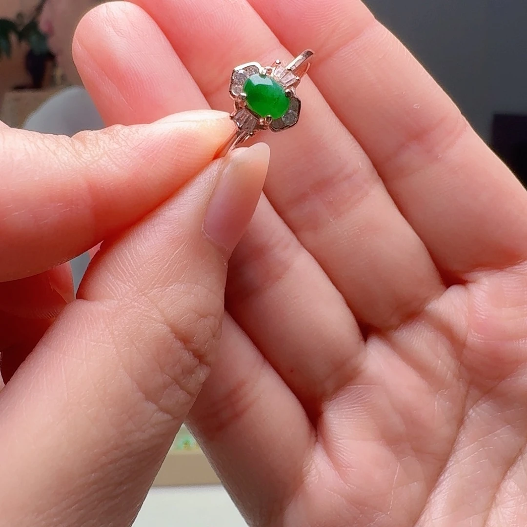 翡翠戒指银S925镶嵌天然