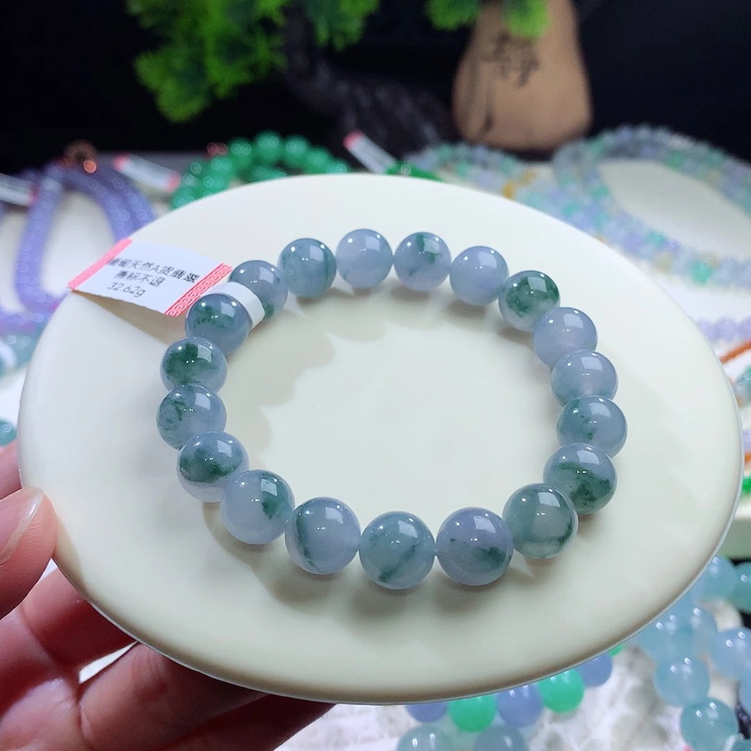 未镶嵌手串翡翠莫奈！实力白绳不失色！冰紫飘花 卡10mm