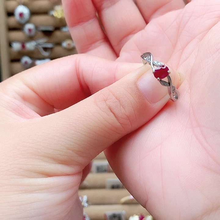 红宝石戒指银S925镶嵌